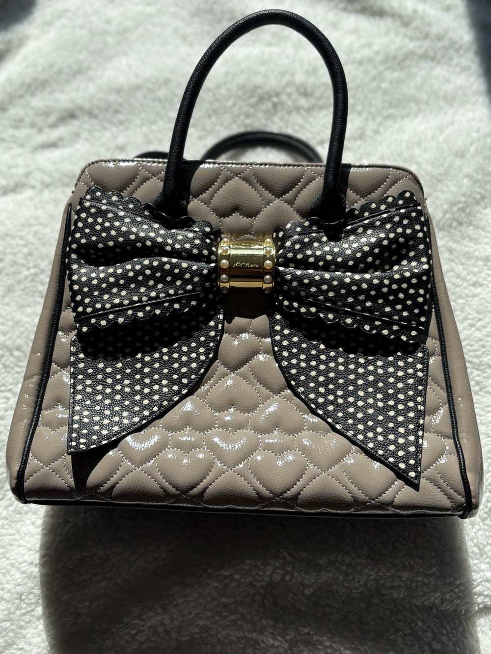 Betsey Johnson Heart Quilted Bow Satchel Crossbody Shoulder Ba